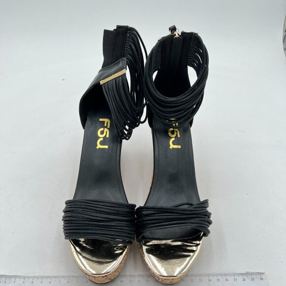 FSJ Black Wedge Sandals - Picture 3 of 8